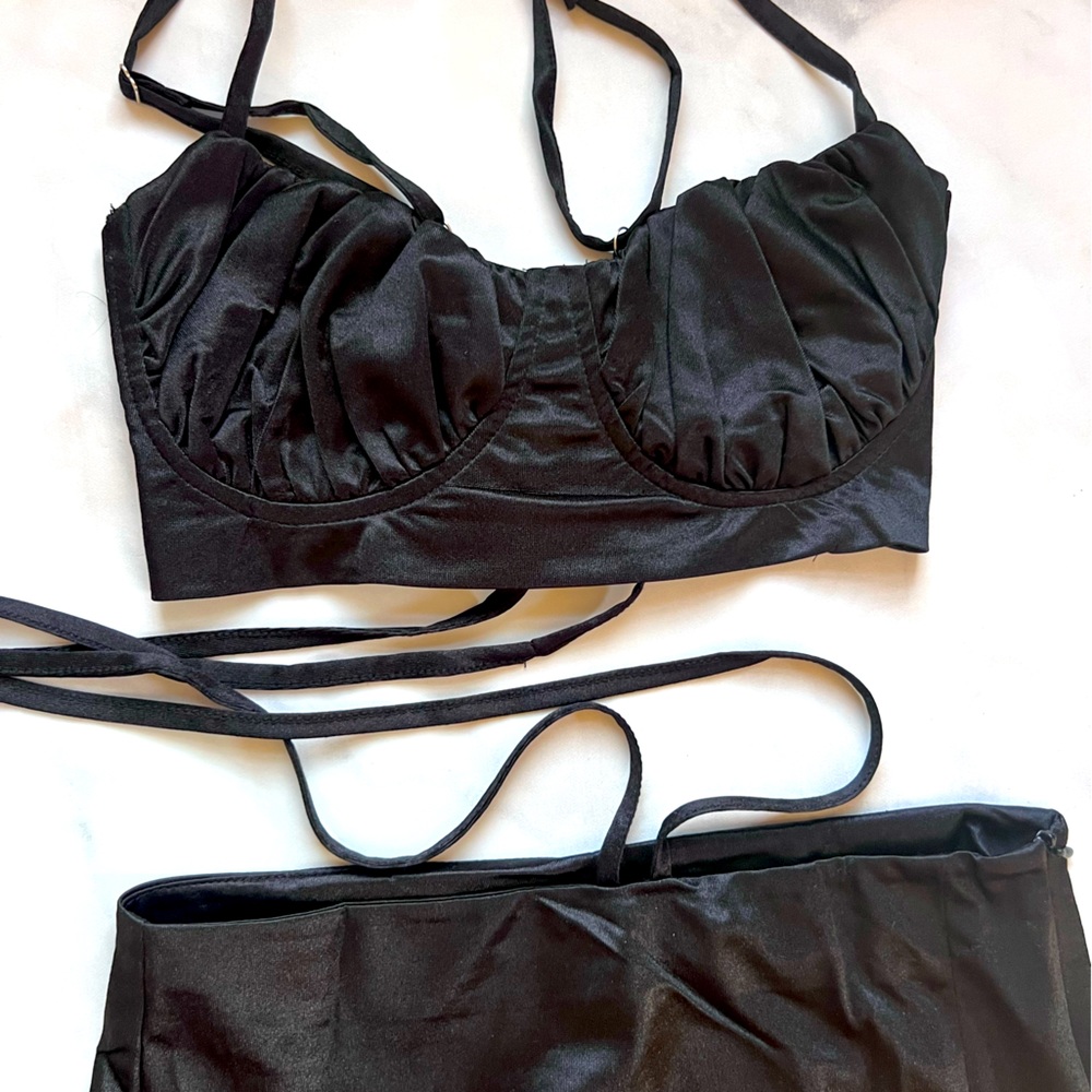 Satin two piece holiday outfit